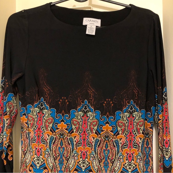 Carmen Carmen Marc Valvo W Size M  Crew Neck 3/4 Sleeve  M/Black Sheath Dress - Picture 2 of 11